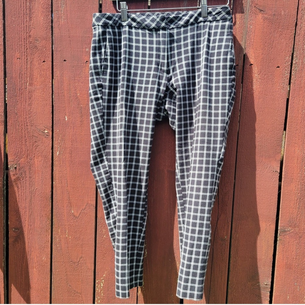 J. Jill Premium Bi-Stretch Plaid Pants Womens 8 Petite Black White Grid Check - Picture 8 of 8